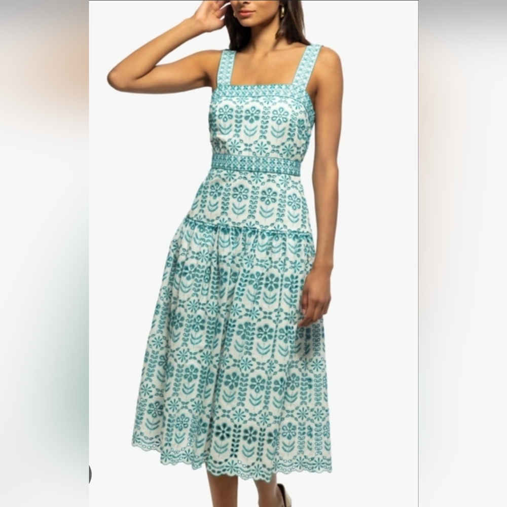 Shoshanna Mirabella Eyelet Embroidered Tiered Midi Dress Size 8